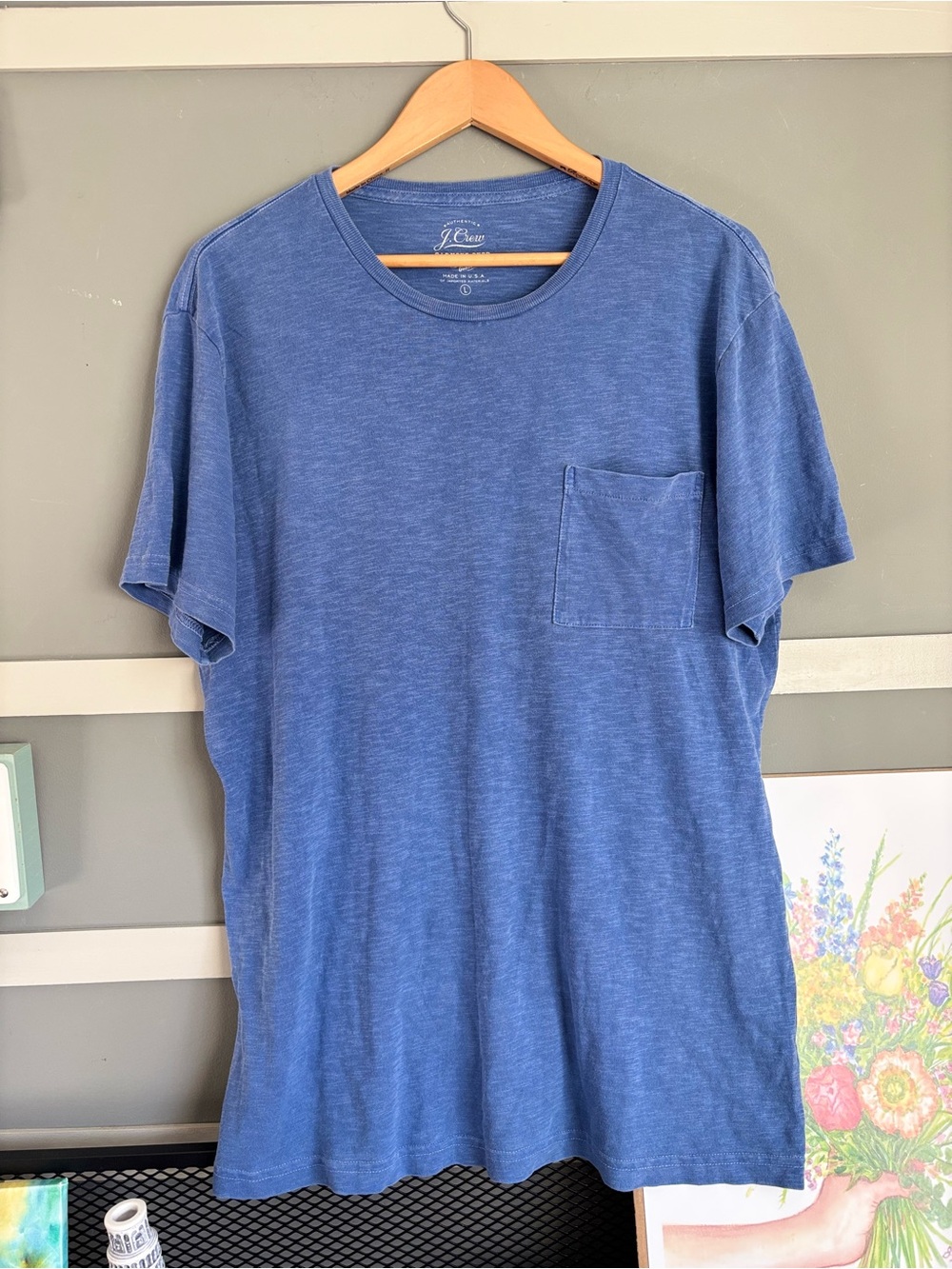 J. Crew Men's Washed Blue Pocket Crew Tee